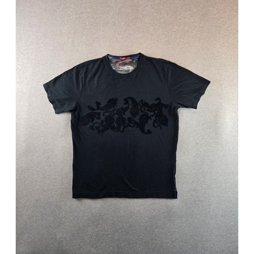 Robert Graham T-Shirt Mens‎ Large Black Paisley Embroidered Pima Cotton Tee